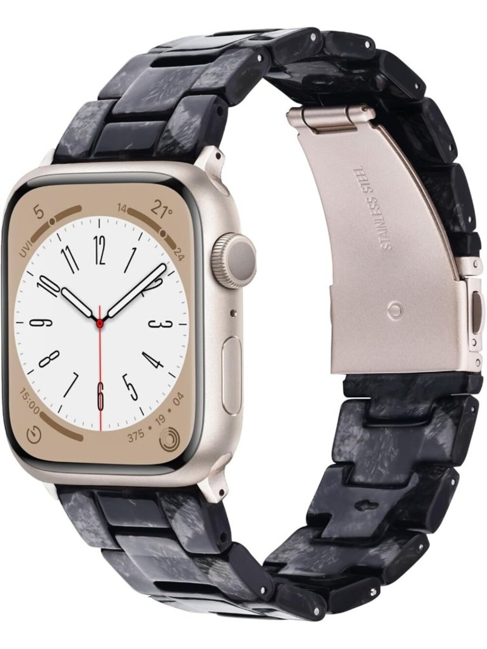 Women's Marble Black Featherlight Resin Apple Band Lightweight Wrist Watch